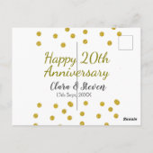 Golden dots Glitzer Happy 20. Jubiläum Hochzeit Postkarte (Rückseite)