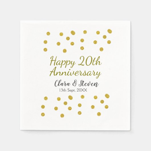 Golden dots Glitzer Happy 20. Jubiläum Hochzeit Serviette (Vorderseite)