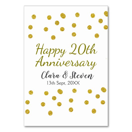 Golden dots Glitzer Happy 20. Jubiläum Hochzeit Tischnummer (Vorderseite)