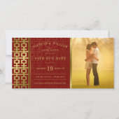 Golden Double Happiness Chinese Wedding Foto Save The Date (Vorderseite)