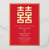 Golden Double Luck Chinesische Hochzeitsreise Folieneinladung (Vorderseite)