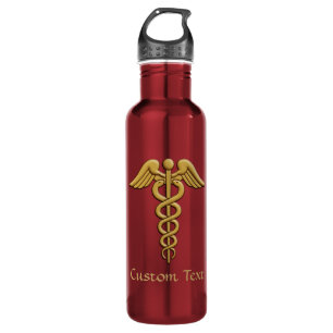Golden Double Snake Caduceus Edelstahlflasche