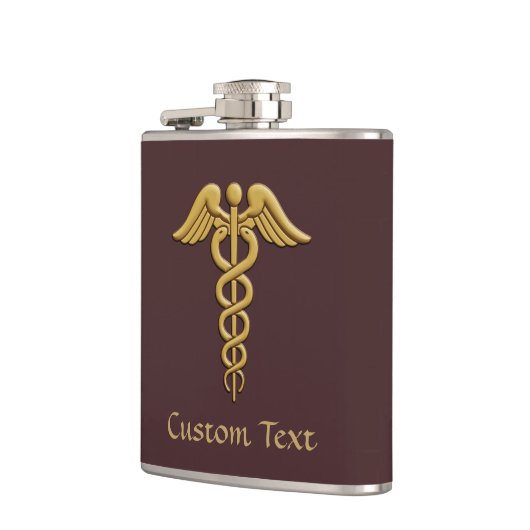 Golden Double Snake Caduceus Flachmann (Links)