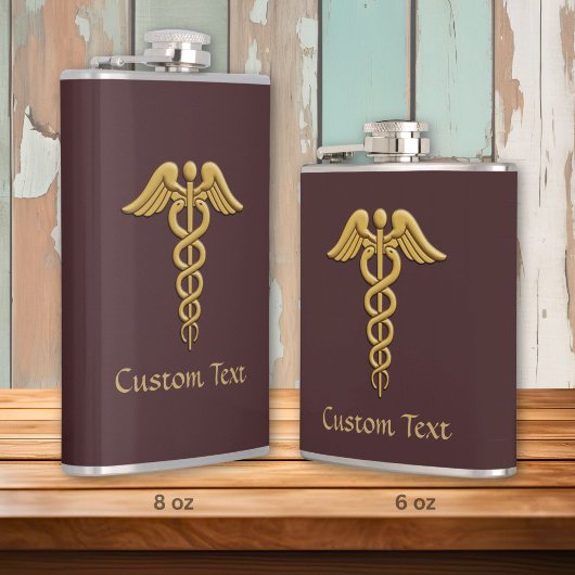 Golden Double Snake Caduceus Flachmann