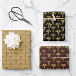 Golden Double Snake Caduceus Geschenkpapier Set
