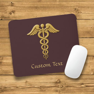 Golden Double Snake Caduceus Mousepad