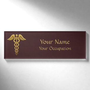Golden Double Snake Caduceus Namenschild
