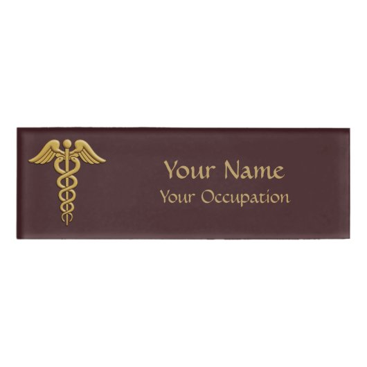 Golden Double Snake Caduceus Namenschild (Vorderseite)