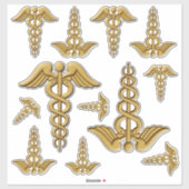 Golden Double Snake Caduceus Sticker Set (Blatt)