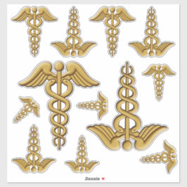 Golden Double Snake Caduceus Sticker Set