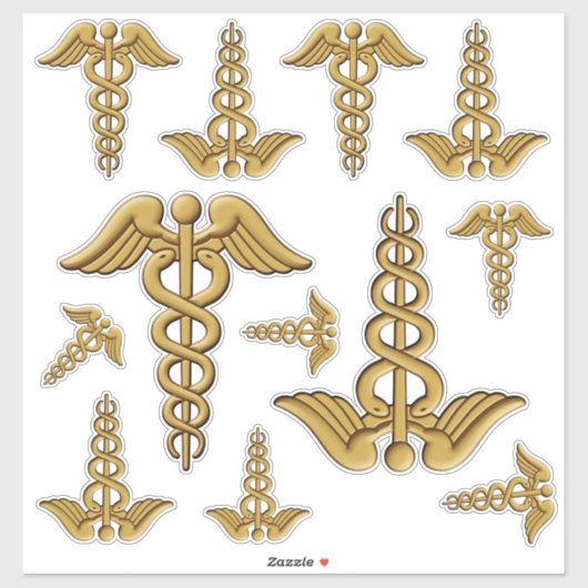 Golden Double Snake Caduceus Sticker Set (Blatt)