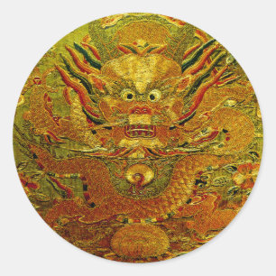 Golden Dragon Chinesische Stickerei Ming Dynastie Runder Aufkleber