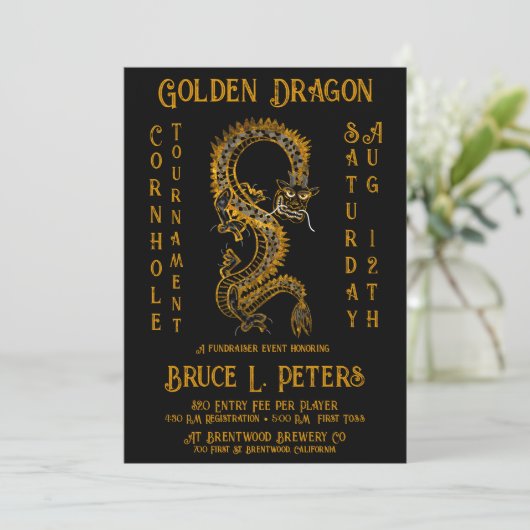 Golden Dragon Cornhole Turnier Fundraiser Veransta Einladung (Stehend Vorderseite)