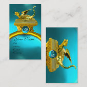 GOLDEN DRAGON GEM MONOGRAM, gelb-blau Saphir Visitenkarte (Vorne/Hinten)
