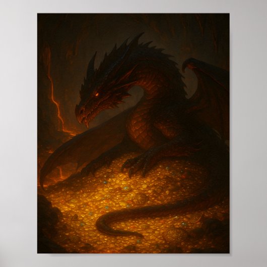 Golden Dragon Guarding Treasure Fantasy Poster (Vorne)