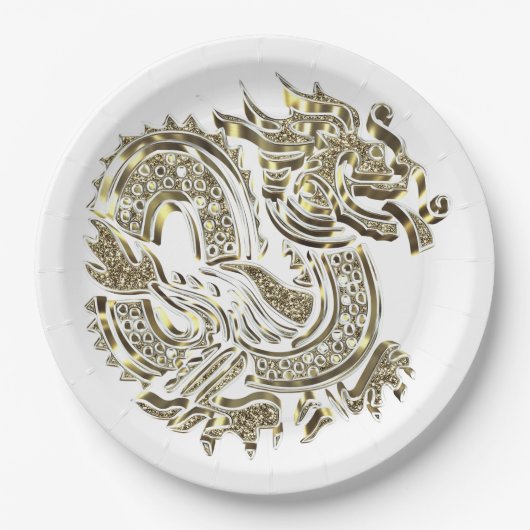 Golden Dragon Imitats Gold Foil Logo Pappteller (Vorderseite)