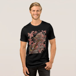 Golden Dragon in Sakura Tree Artwork Tri-Blend Shirt