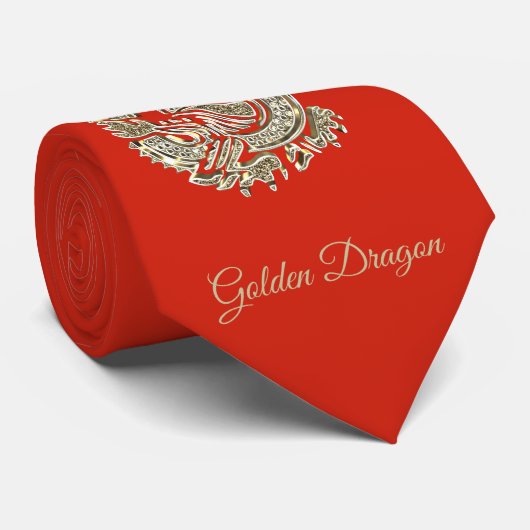 Golden Dragon Logo Add Name Text oder Monogram Chi Krawatte (Gerollt)