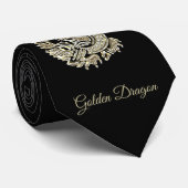 Golden Dragon Logo Add Name Text oder Monogram Chi Krawatte (Gerollt)