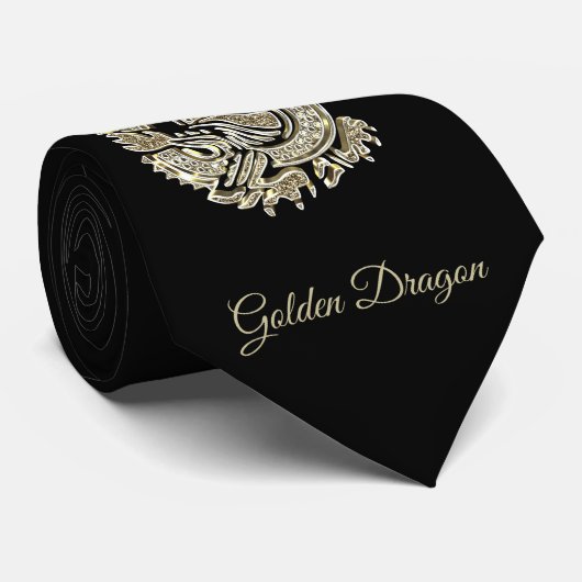 Golden Dragon Logo Add Name Text oder Monogram Chi Krawatte (Gerollt)