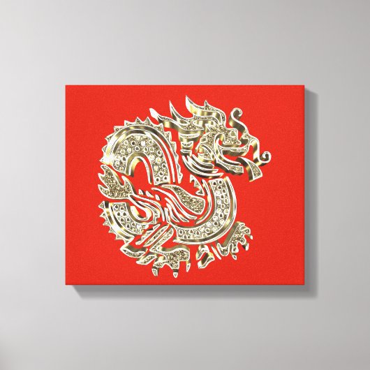 Golden Dragon Logo Elegante Dekorative Rote Gold Leinwanddruck (Vorderseite)