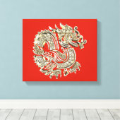 Golden Dragon Logo Elegante Dekorative Rote Gold Leinwanddruck (Insitu (Holzboden))