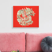 Golden Dragon Logo Elegante Dekorative Rote Gold Leinwanddruck (Insitu (Wohnzimmer))
