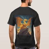 Golden Dragon Perched on a Cliff Under Starry Sky T-Shirt (Rückseite)