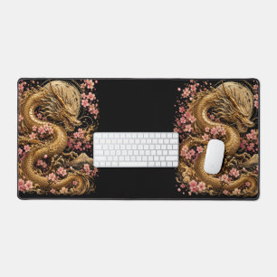 Golden Dragon & Sakura Blüten-Ästhetik-Gaming-D Schreibtischunterlage