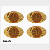 Golden Dragon Sun | Antiker Stil Ovaler Aufkleber (Blatt)