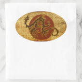 Golden Dragon Sun | Antiker Stil Ovaler Aufkleber (Tasche)