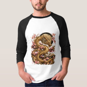 Golden Dragon und Sakura-Blüten-Ästhetik-Laptop  T-Shirt