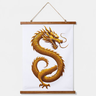 Golden Dragon Wandteppich Mit Holzrahmen