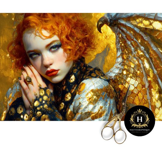 Golden Dragon Wing Girl Fantasy Decoupage Art Seidenpapier