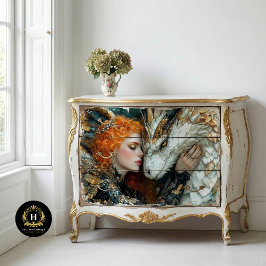 Golden Dragon Woman Fantasy Decoupage Seidenpapier