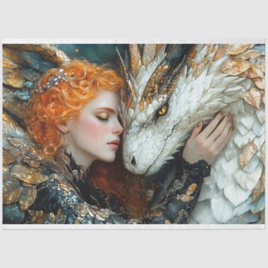 Golden Dragon Woman Fantasy Decoupage Seidenpapier (Vorderseite)