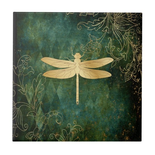 Golden Dragonfly Keramik Tile Fliese (Vorderseite)