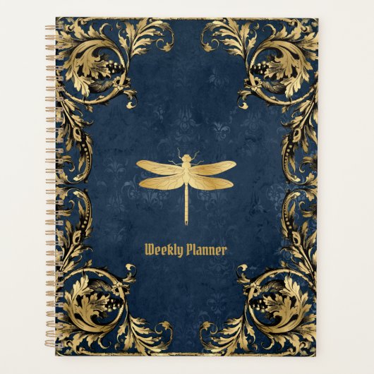 Golden Dragonfly Whimsical Undated Planner Planer (Vorderseite)