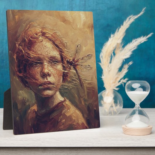 Golden Dragonfly Whisper – Warm Impressionist Oil Fotoplatte (Seite)