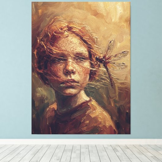 Golden Dragonfly Whisper – Warm Impressionist Oil  Leinwanddruck (Insitu (Holzboden))