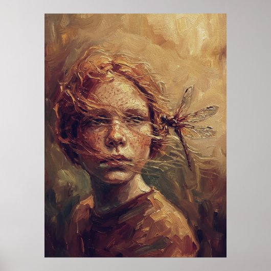 Golden Dragonfly Whisper – Warm Impressionist Oil Poster (Vorne)