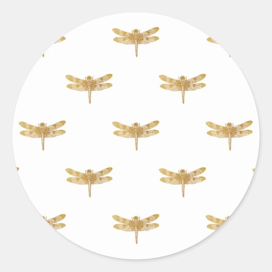 Golden Dragonfly Wiederholung Gold Metallic Foil Runder Aufkleber (Vorderseite)