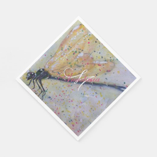 GOLDEN DRAGONFLY WINGS MONOGRAM PARTY SERVIETTE (Ecke)