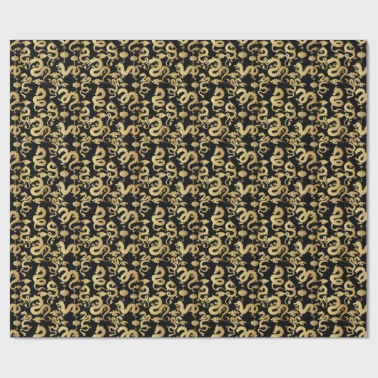 Golden Dragons Pattern Black BG Geschenkpapier (Flach)