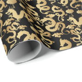 Golden Dragons Pattern Black BG Geschenkpapier (Rolleneckpunkt)