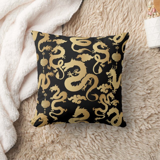 Golden Dragons Pattern Black BG Kissen (Decke)