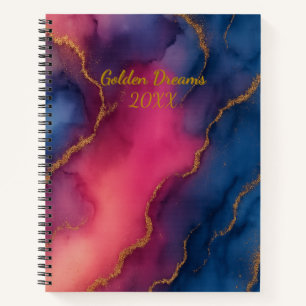 Golden Dreams Pink Blue Gold Marmor Notizblock
