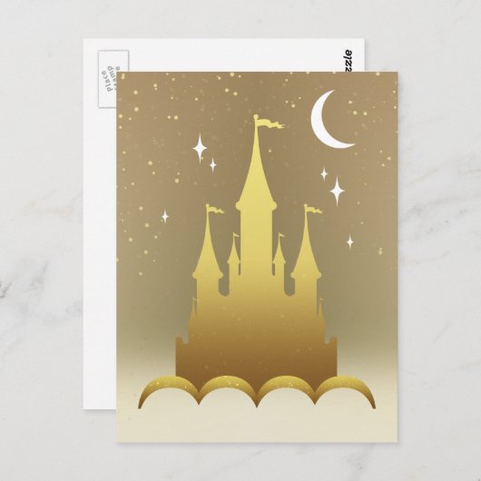 Golden Dreamy Castle Im Grünen der Wolken Starry M Postkarte (Vorne/Hinten)