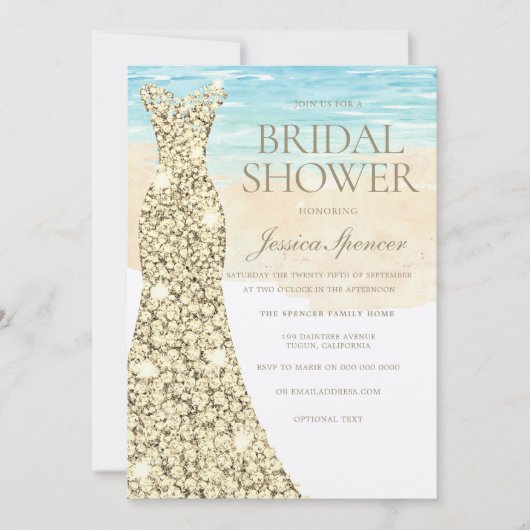 Golden Dress Beachy Brautparty Einladung (Vorderseite)