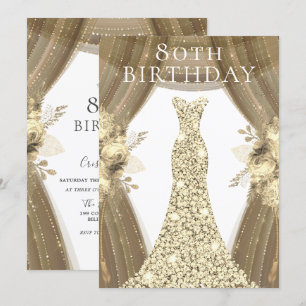 Golden Dress Blume Elegante 80. Geburtstagsparty Einladung